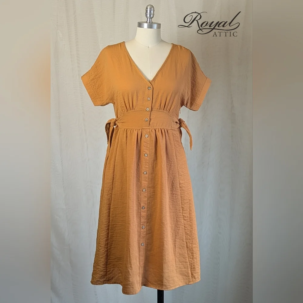Roolee Button-Down Midi Dress in Brown - Picture 1 of 8